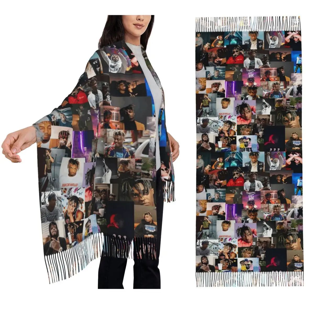 

Juice WRLD 5, шарф, шарфы с кисточками, женские мягкие теплые шали и накидки, длинная осенне-зимняя шаль