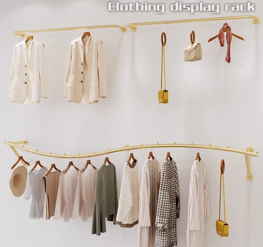 

Wall mounted shelf display thickened wall mounted women's clothing store shelf children's clothing store hanging pole