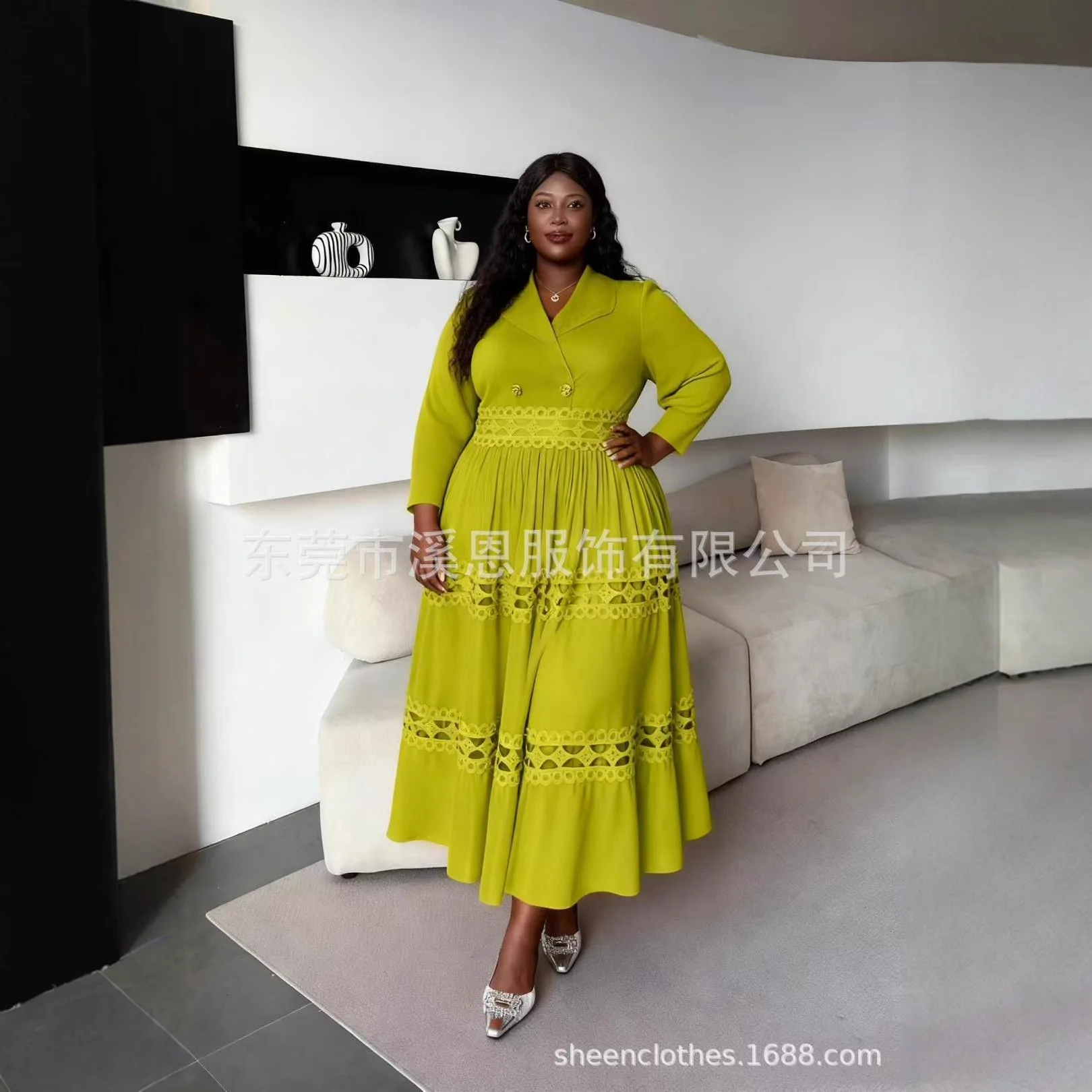 

Miayke новые плиссированные платья женский костюм с воротником элегантные лоскутные кружевные длинные платья с длинными рукавами и полой талией для похудения