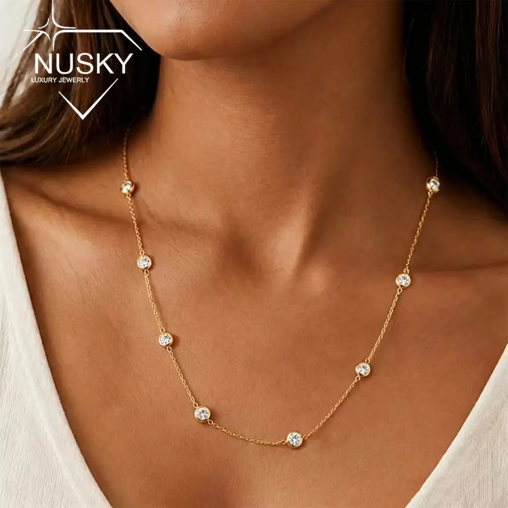 

3mm 4mm Bezel Set Round Cut Moissanite Diamond Necklace For Women S925 Silver 18K Gold Plated 10 Stone Bubble Necklaces Jewelry