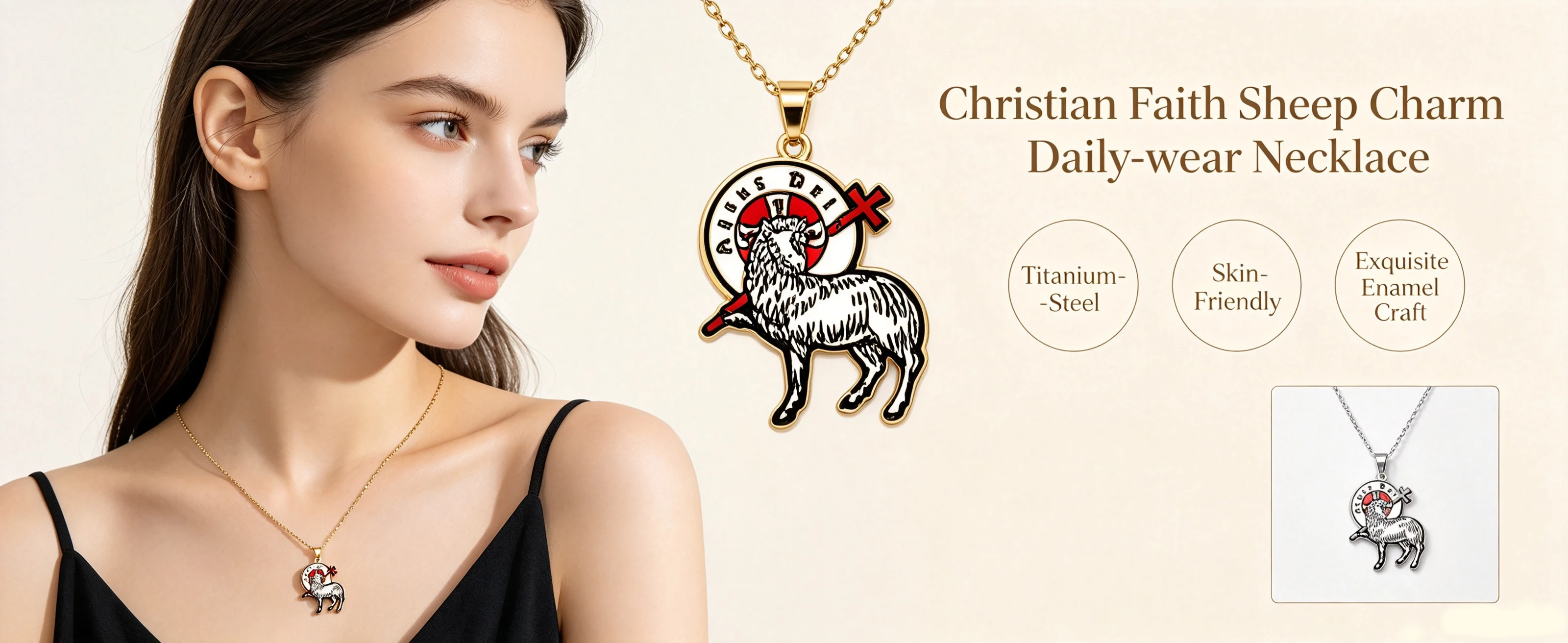 Kkjoy Religiöser Emaille-Agnus Dei Lamm Gottes Kreuz Anhänger Halskette Vintage Katholisches Symbol Edelstahl Glaubensschmuck Geschenk – Detail 1