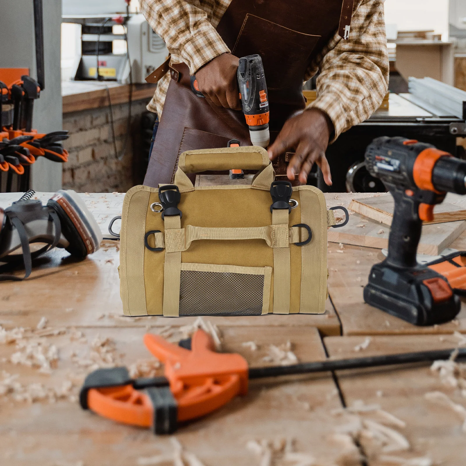 منظم حقيبة أدوات متينة شديدة التحمل، حقيبة محمولة، مقصورات متعددة لميكانيكا الكهربائيين والنجارين المقاوم للماء #4