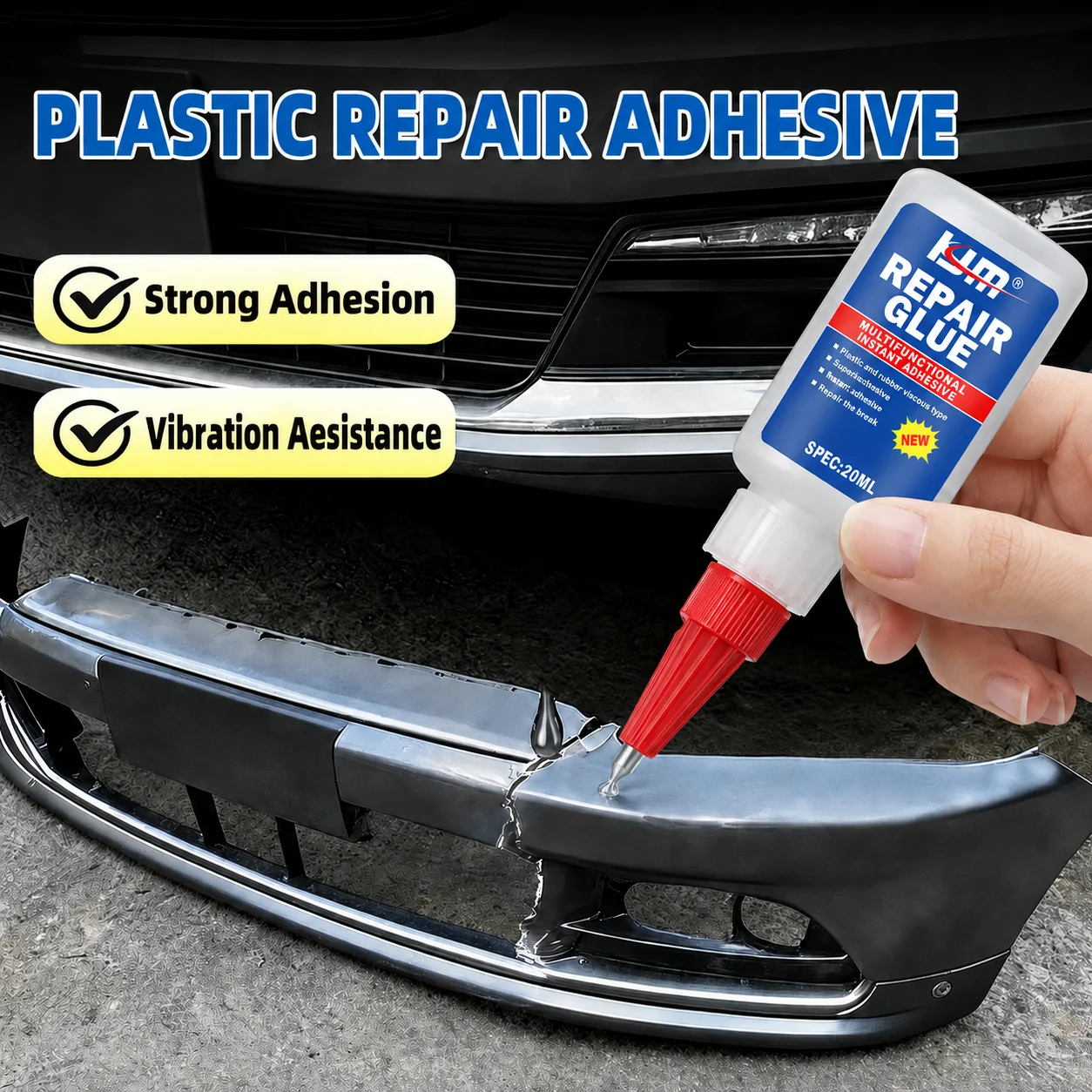 

KJM 20g Cyanoacrylate Adhesive High Temp Resistant Impact Resistant Bond Plastic Metal Rubber For Auto Body Bumper Repair