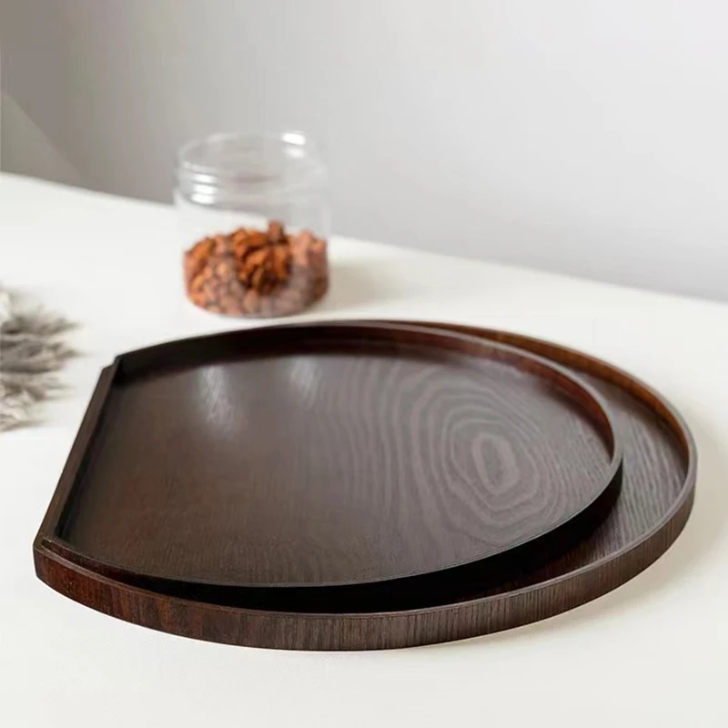 Bandeja de madera para servir, bandeja de media luna, plato para ensalada, nueces, almacenamiento de pan, plato de postre para granja, mesa de cocina, sala de estar y oficina