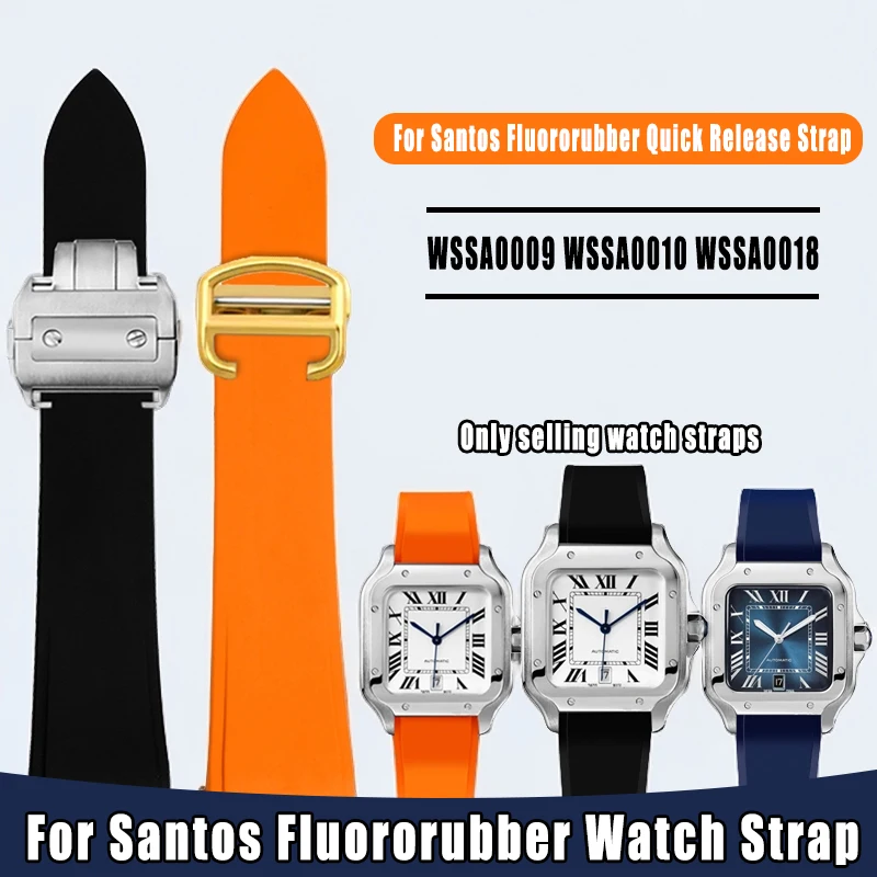 

For Cartier New Santos WSSA0009 WSSA0010 WSSA0018 Quick Release fluororubber Watch strap Men FKM Fluorine Rubber Watchband 21mm