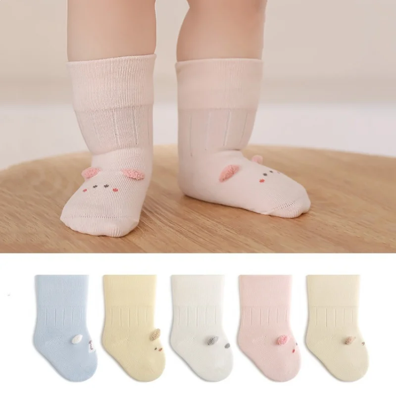 

Новые весенне-осенние носки для малышей, свободные носки до середины икры с мультяшными ушками для новорожденных, носки из чесаного хлопка для мальчиков и девочек 0-3 лет