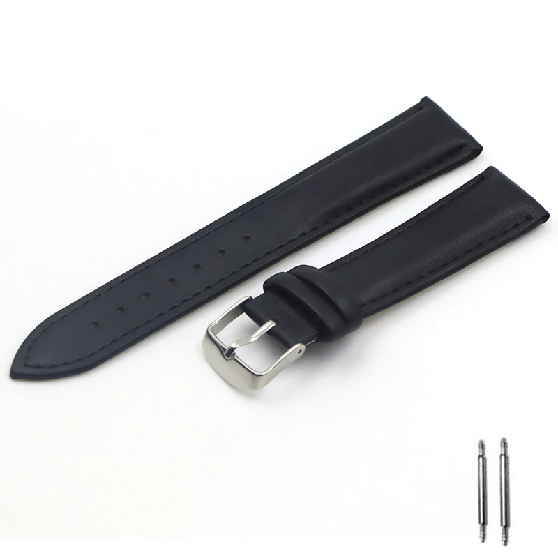 Calfskin Leather Watchband Soft Material Watch Band Wrist Strap 18mm 20mm 22mm 24mm With Silver Stainless Steel Buckle