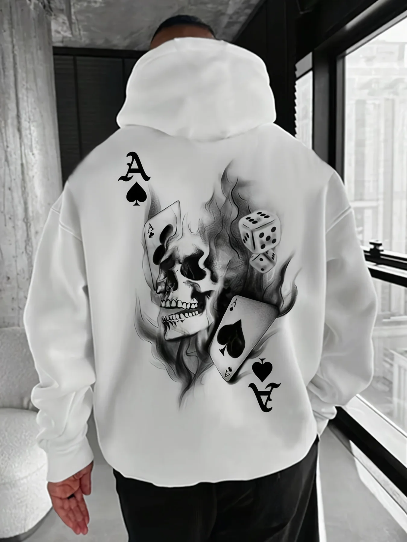 

Skull & Card Print Street Men Women Hooded Sweatshirt Autumn Winter Daily Outdoor Vacation Fitness Casual Loose Warm Sportswear