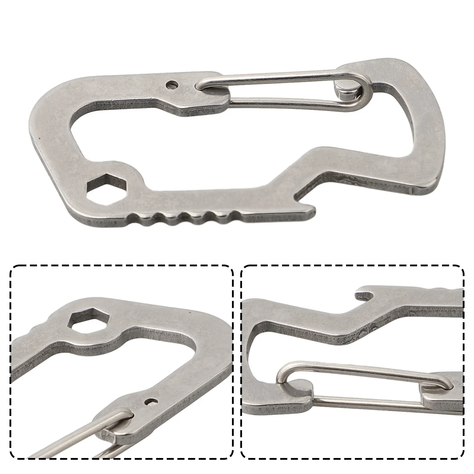 

1pcs Bottle Opener Carabiner Outdoor Factory Home Silver Stainless Steel Quick Release D Shape Hiking Inner Hexagonal Tools