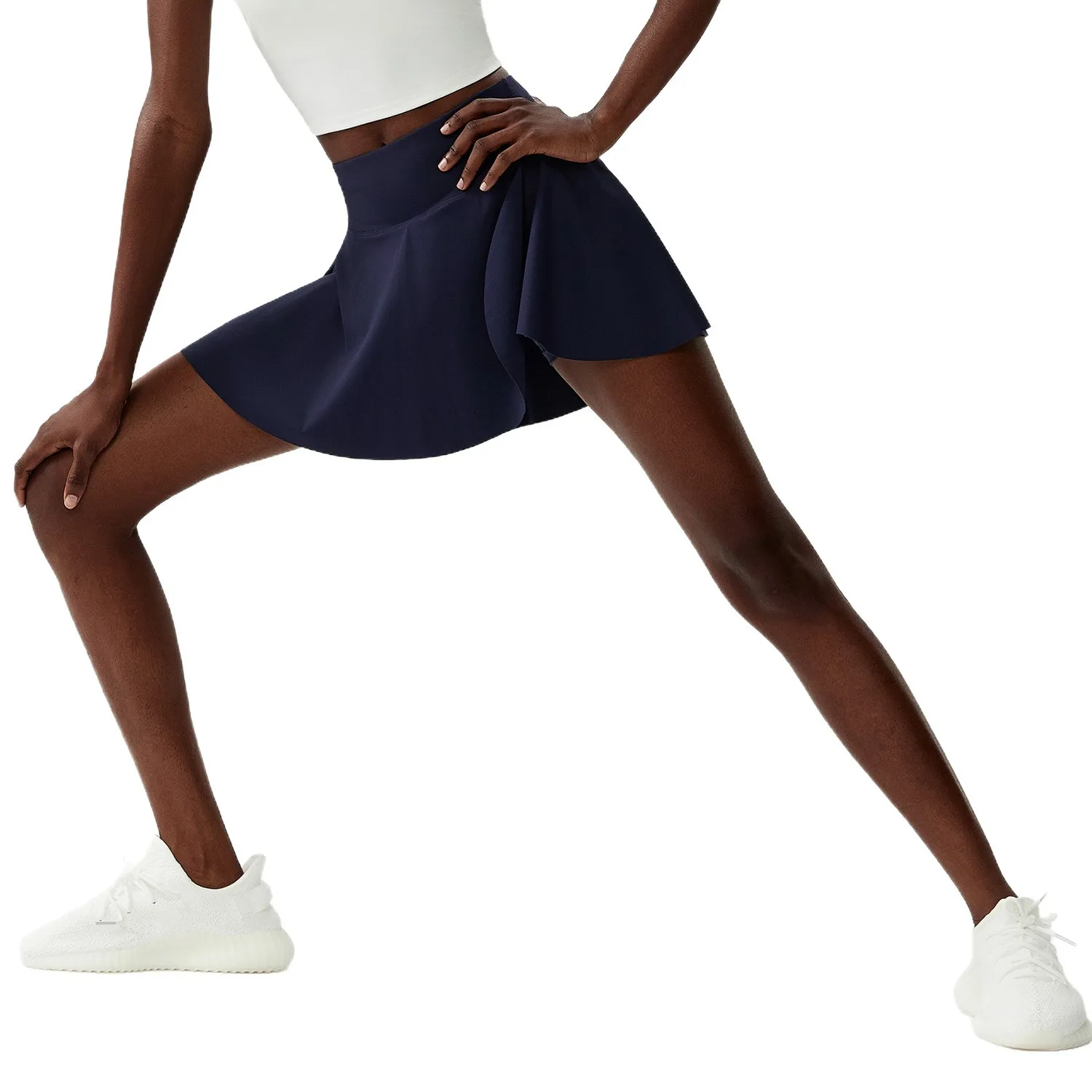 

25% spandex nude feel quick-drying tennis dress,large-sized elastic anti-glare yoga fitness running sports short skirt for women