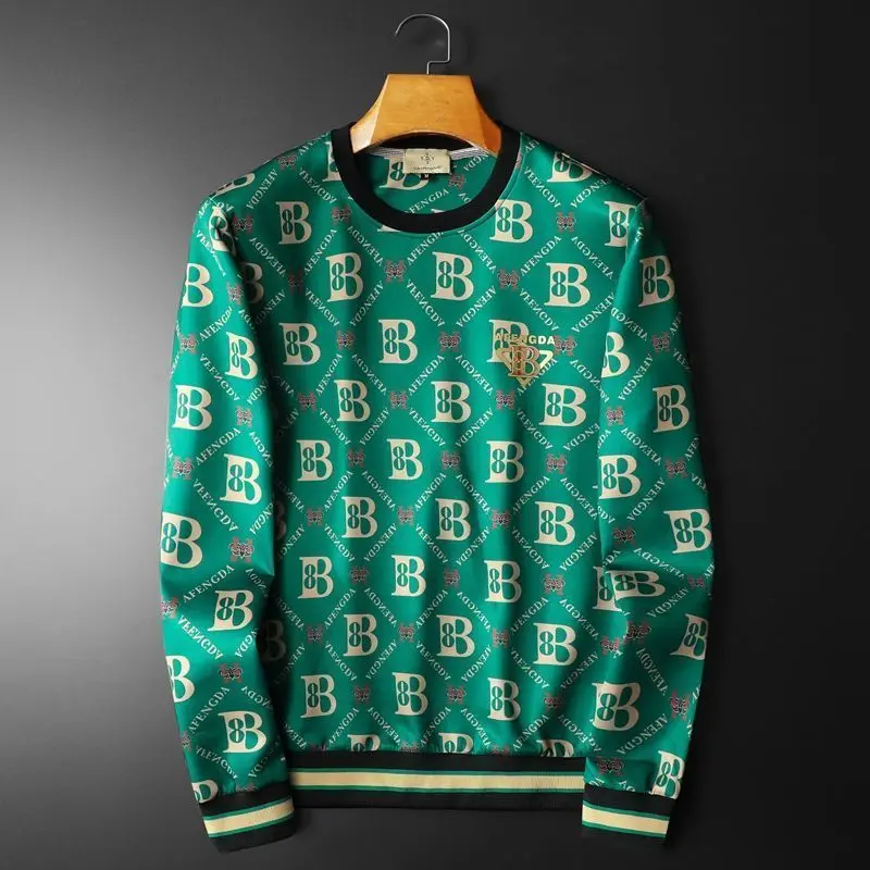 Spring and summer new trendy brand crew neck sweater men's casual splicing versatile printed slim-fit bottoming shirt