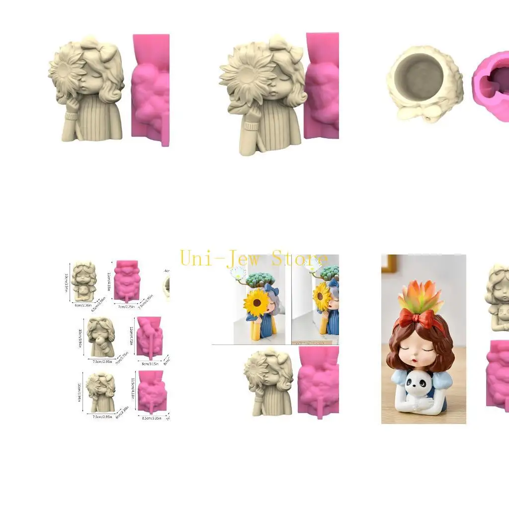 

40GB 3Pieces/set Silicone Mold Girl Flower Pot Mould DIY Handmade Crafts Pen Holder Epoxy Resin Mold for Home Decor