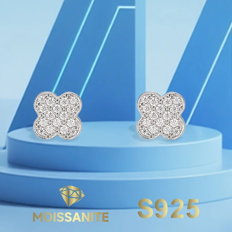

Four Clover Leaf Moissanite Earrings S925 Silver Stud Earring for Women with Fra Certifiacte