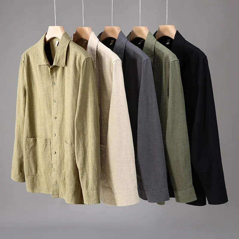 Loose Cotton Linen Men's Shirt Spring Autumn Long Sleeve Solid Color Casual Fashion Urban Style Breathable Comfortable Spring...