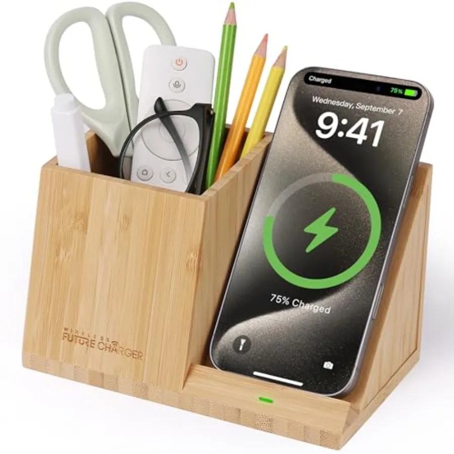 Pen Holder for Desk and Nightstand Organizer with Fast Wireless Charging for iPhone Samsung and More Office Desk Accessories fo