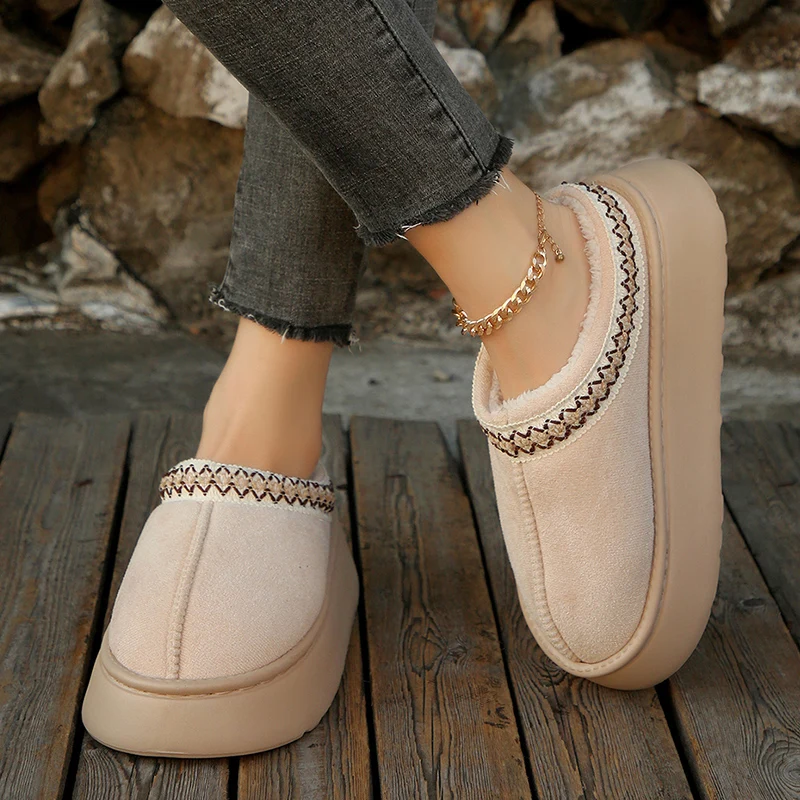 2026 Winter Thick Platform Plush Slippers Women Lightweight Soft Sole Warm Cotton Padded Shoes Woman Non Slip Home Fluffy Slides view 6