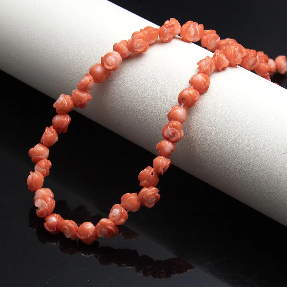 

1Strand Carved Rose-Shaped Natural Coral Orange Loose Beads Isolation Bead Charm DIY Necklace Earrings 8x9mm-9x10mm