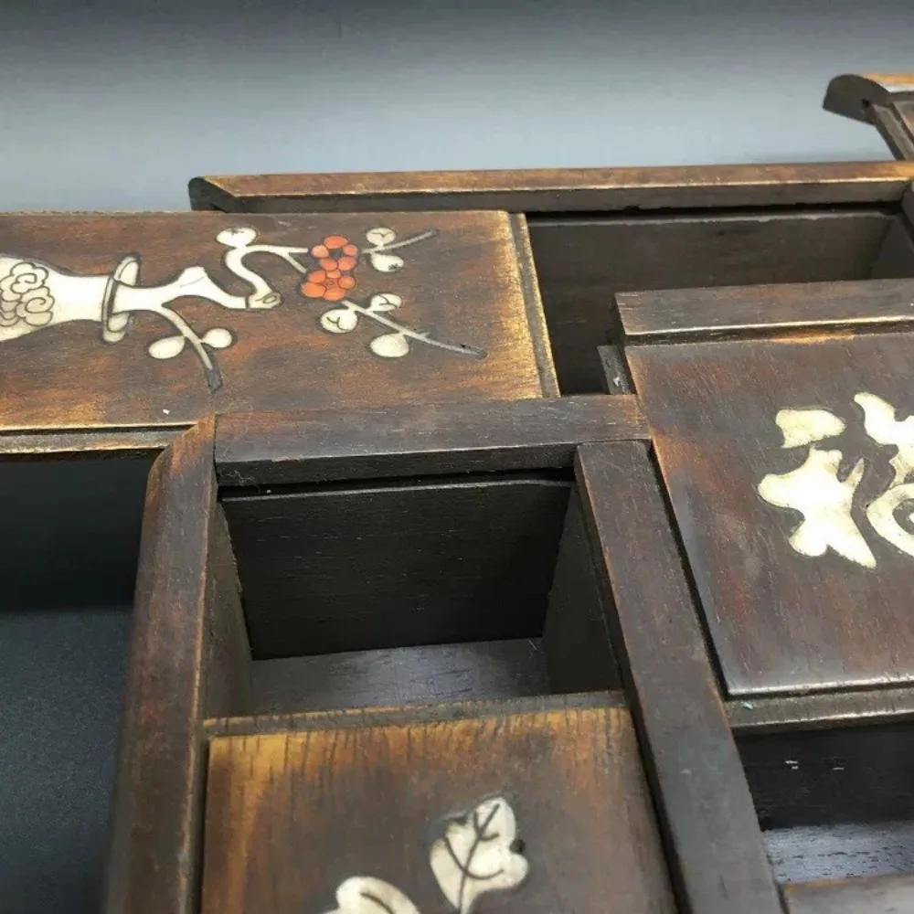 Antique Wooden Fu Character Potted Jewelry Box Five Opening Storage Organizer Small Box Home Decor Gift