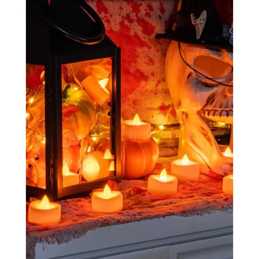 Halloween Flameless Candles, 12-Pack Orange Tea Lights Candles Battery Operated, LED Pumpkin Lights Flickering, Fake Tealight view 4