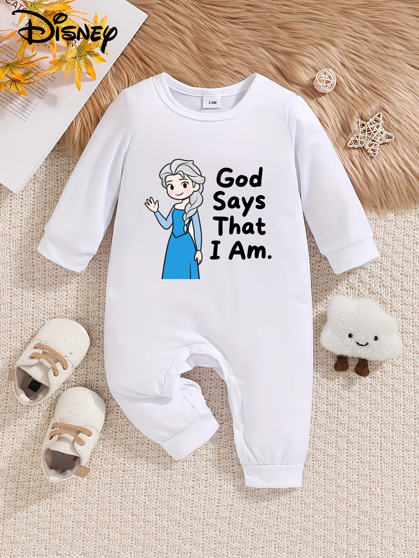 

【Осанторизованный】Детский комбинезон с длинными рукавами принцессы Диснея Эльзы! Мечтательный принт Эльзы, полный очарования, мягкая и приятная для кожи ткань, подходит для нежной кожи ребенка, дизайн с круглым вырезом, который не раздражает шею и являетс