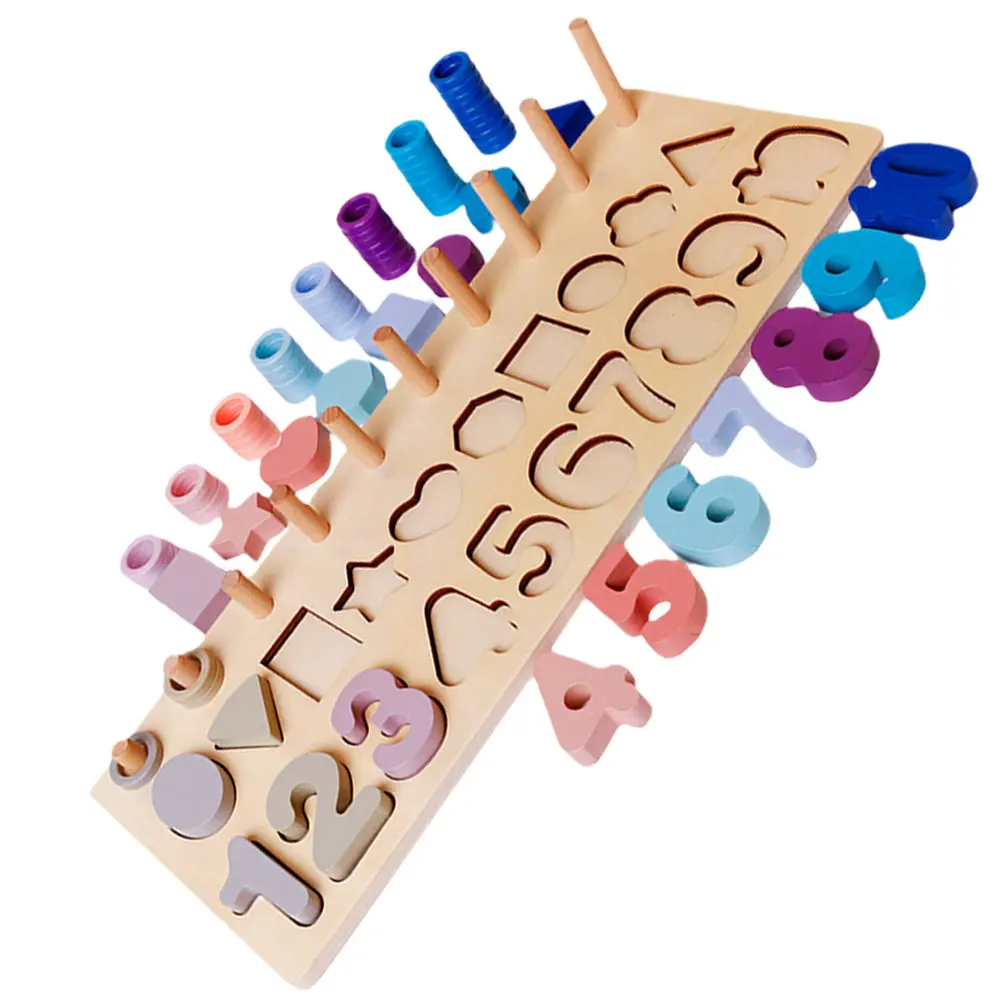 

1Set Digital Shape Matching Board Montessori Wooden Educational Puzzle for Toddler Learning Logical Reasoning Colors Numbers