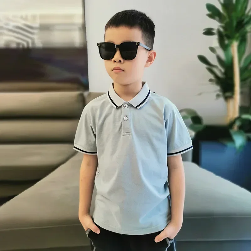 Summer new boys short-sleeved lapel T-shirt middle and large children solid color POLO shirt children short-sleeved