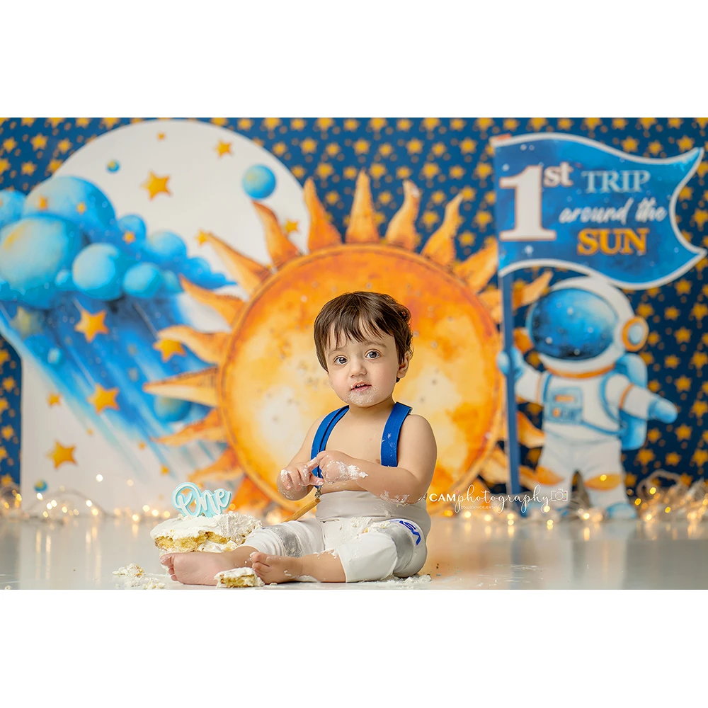 Astronaut Solar One Backdrops Kids Baby Birthday Cake Smash Photography Props Child Adult Photocall Advance Travel Backgrounds
