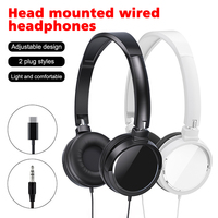 Foldable Adjustable Headband Wired Headphones 3.5mm/Type C Bass Stereo Headphones For Apple Samsung Xiaomi Huawei etc.