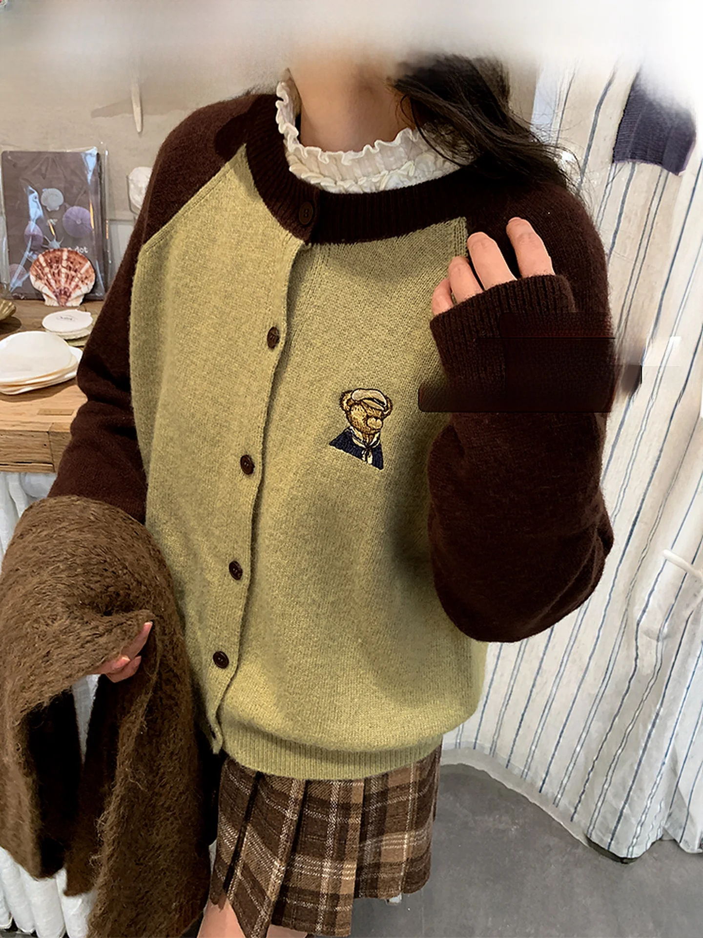 

Retro Sle Women's Knitted Woolen Cardigan Brown Vintage Sweater Loose Fit Long Sve Winter Faion Casual Sweet Sle