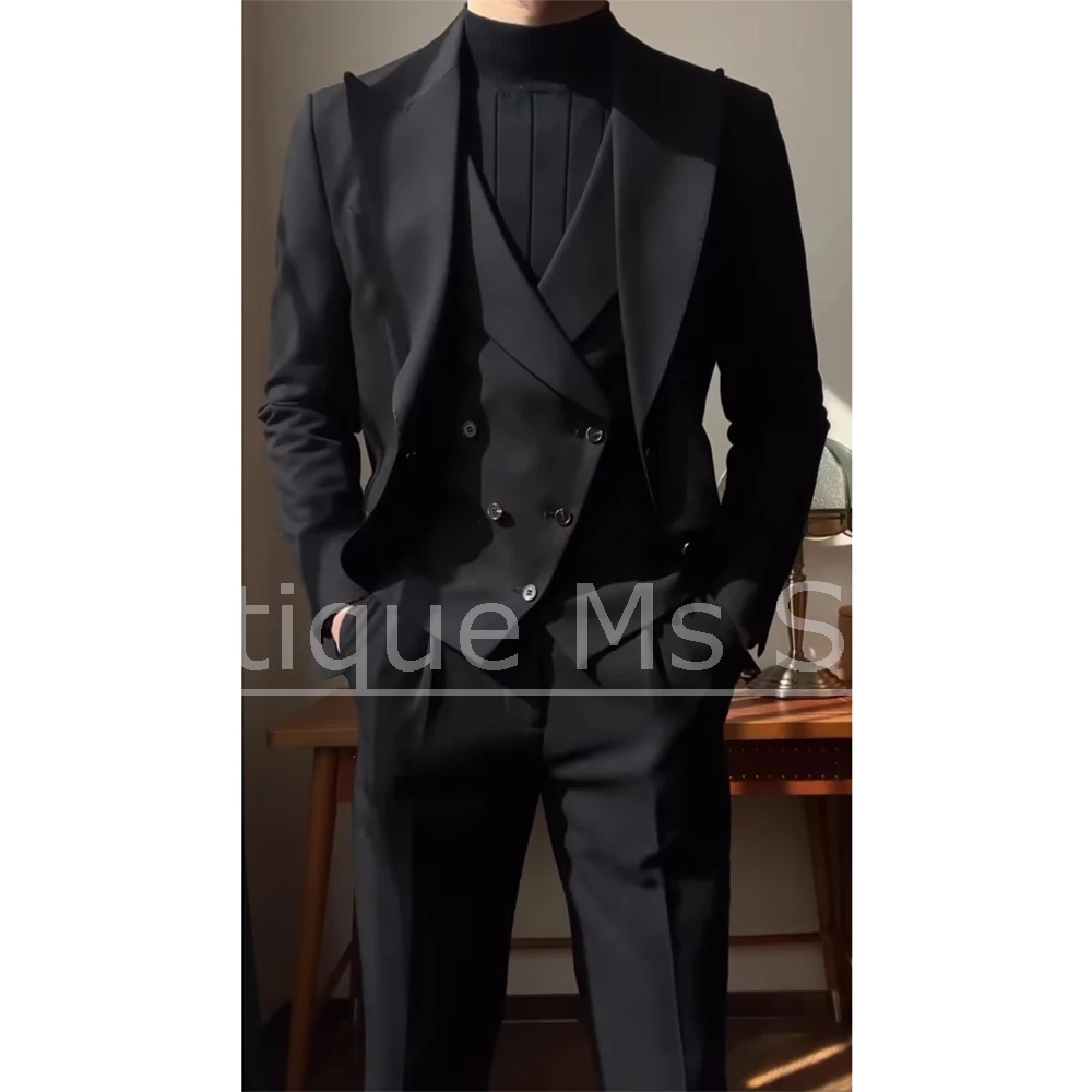 

Black Men Suit 3 Piece Single Breasted Outfit Slim Fit Blazer Vest Pants For Groom Wedding Business Party Formal Tuxedo