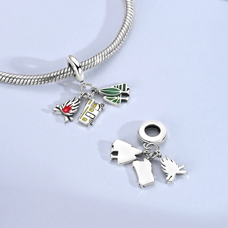 

925 Sterling Silver Charms Bead Sparking Camping Set Dangle Fit Original Bracelet Women Jewelry Gift