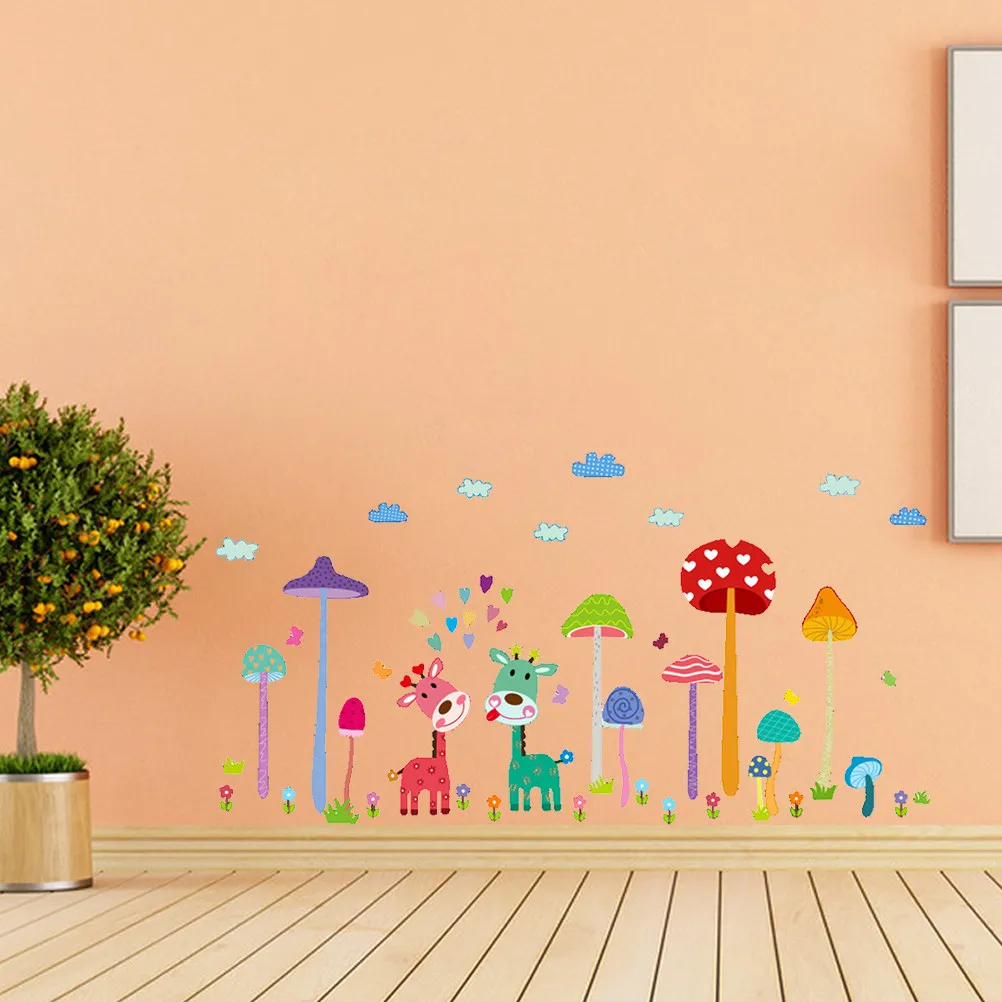 Giraffe Cartoon Animal Wall Sticker Made of Eco Friendly Waterproof PVC Easy Apply Remove Reuse No Residue Home Decor Decal
