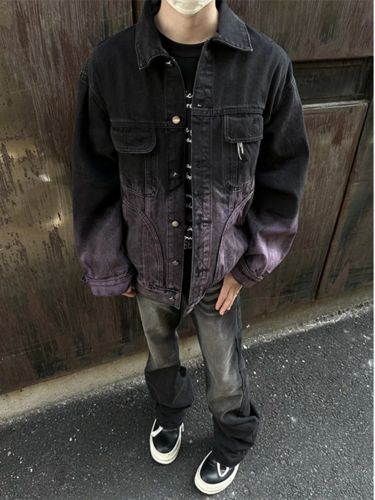 

Waed Denim Jaet Men's Vintage American Sle Motorcycle Trendy Workwear Jaet Purple Bla adient Spring Autumn