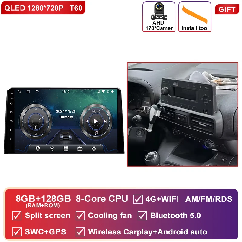 Android 16 Carplay Autoradio Stereo Multimedia Video Player Voor Citroen Berlingo 2019 Peugeot Partner Rifter 2020 Voor Opel Combo