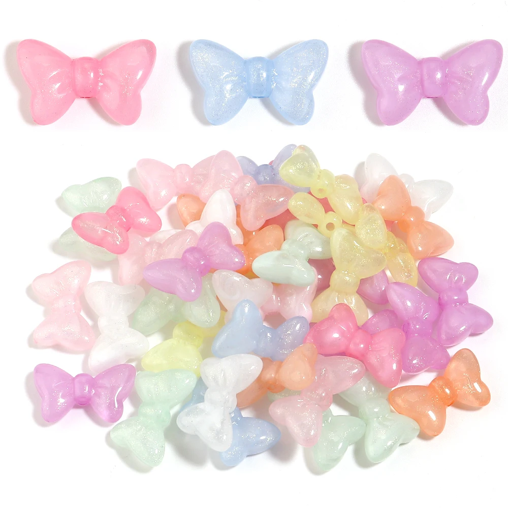 30pcs 13.5x22mm Colorful Bowknot Acrylic Beads Glitter Bow Loose Beads For Jewelry Making DIY Bracelets Keychain Accessories view 3