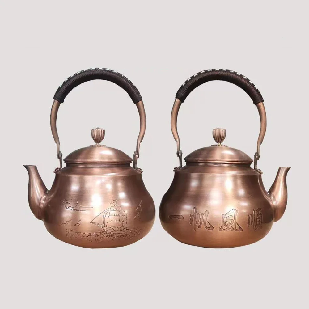 Chinese handmade red copper kettle, Large capacity boiling water pot, Pure copper teapot for home, Classic health tea set, 1.6L