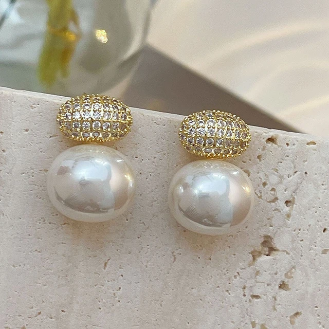 RAKOL Fashion Oval Imitation Pearl Stud Earrings for Women Geometric Cubic Zirconia Elegant Bridal Earring Wedding Jewelry AliExpress
