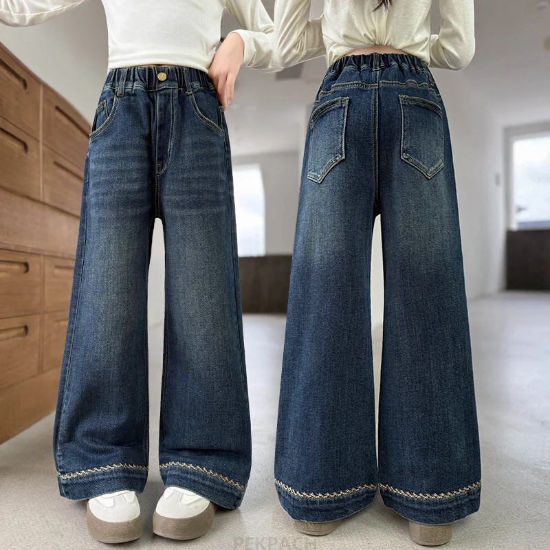 

Children Popular High Waist Y2K Wide Leg Jeans Female Girl Vintage Korean Fashion Denim Pants Kids Retro Design Gothic Trousers