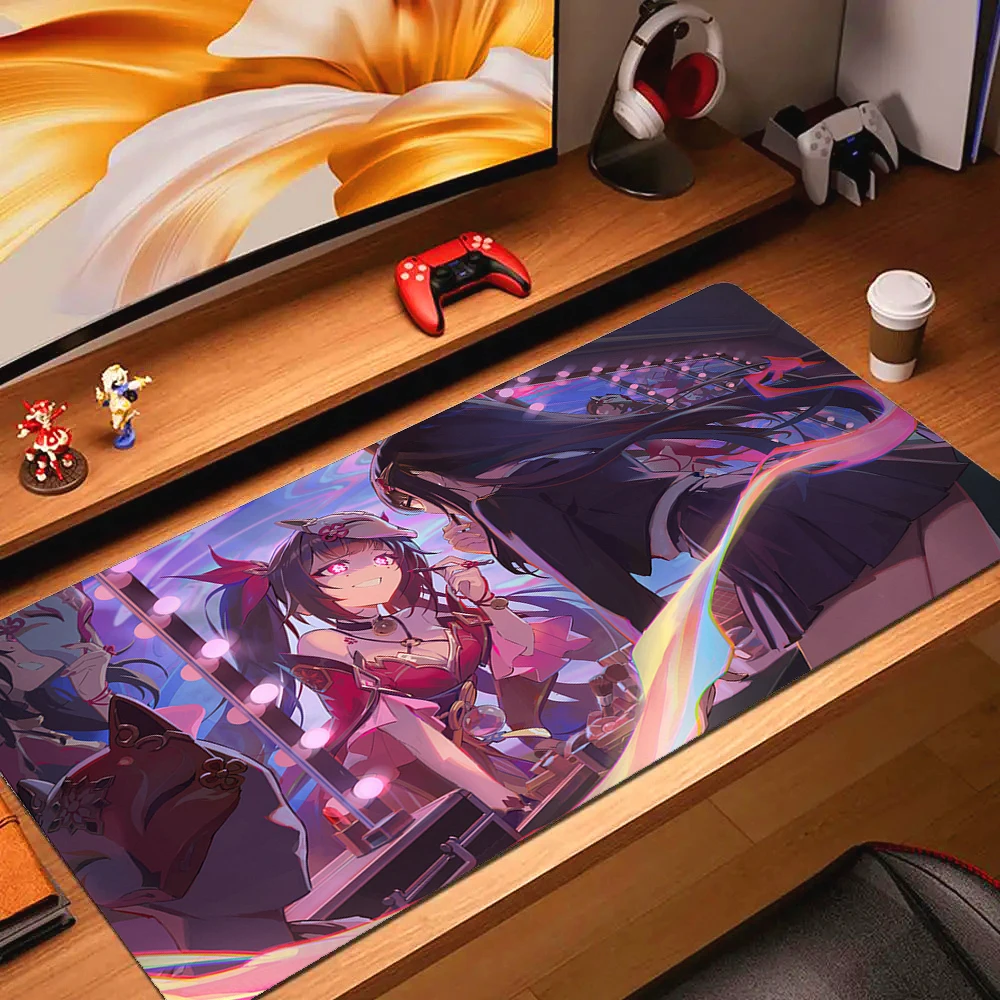 Large Waifu 90x40cm Sparkle Star Rail Girl Extra Large Thick Mouse Pad Non Slip Rubber Base Stitched Edge Desk Mat For PC