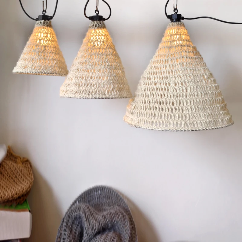 

White Linen Rope Small Lamp Shade Hand-woven Rope Hanging Lampshade Handmade Suspension Space Decor Boho Rustic Decoration