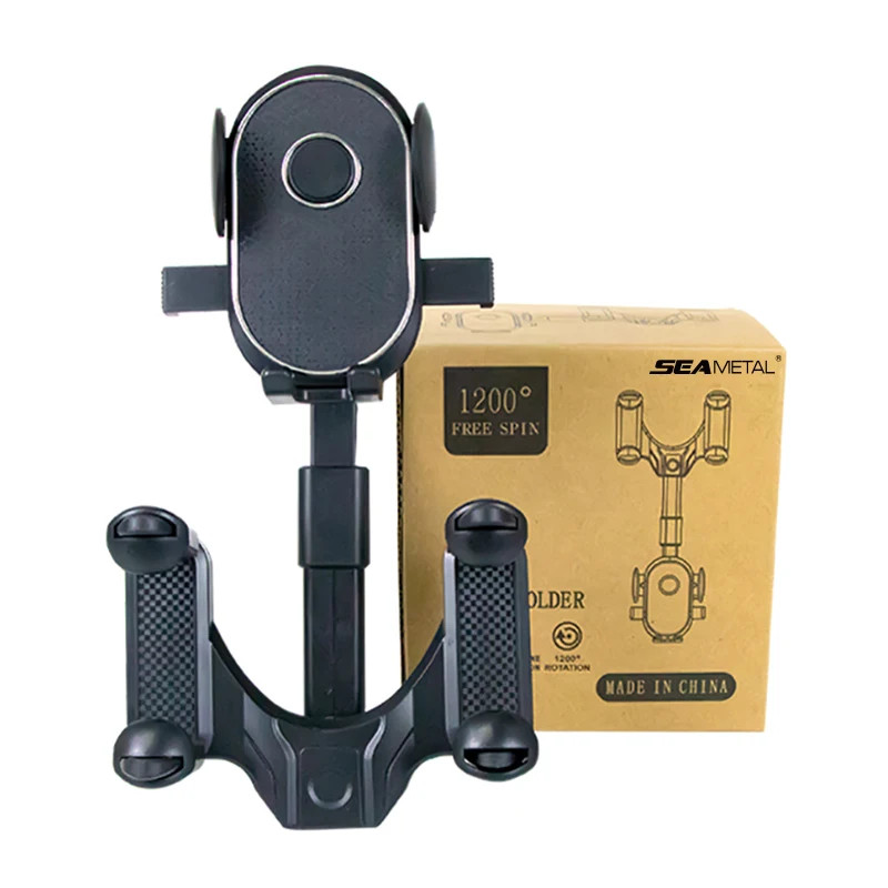 SEAMETAL Car Rearview Mirror Phone Holder 360° Retractable Cell Phone Holder Clip For Phone GPS Support Mobile Phone Mount Stand