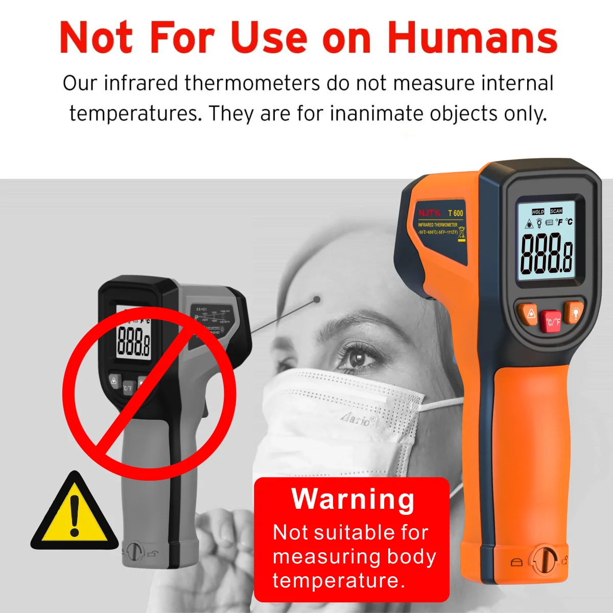 NJTY T600 Infrared Thermometer Handheld Heat Temperature  For Cooking Tester Pizza Oven Grill & Engine - Laser Surface Temp Read