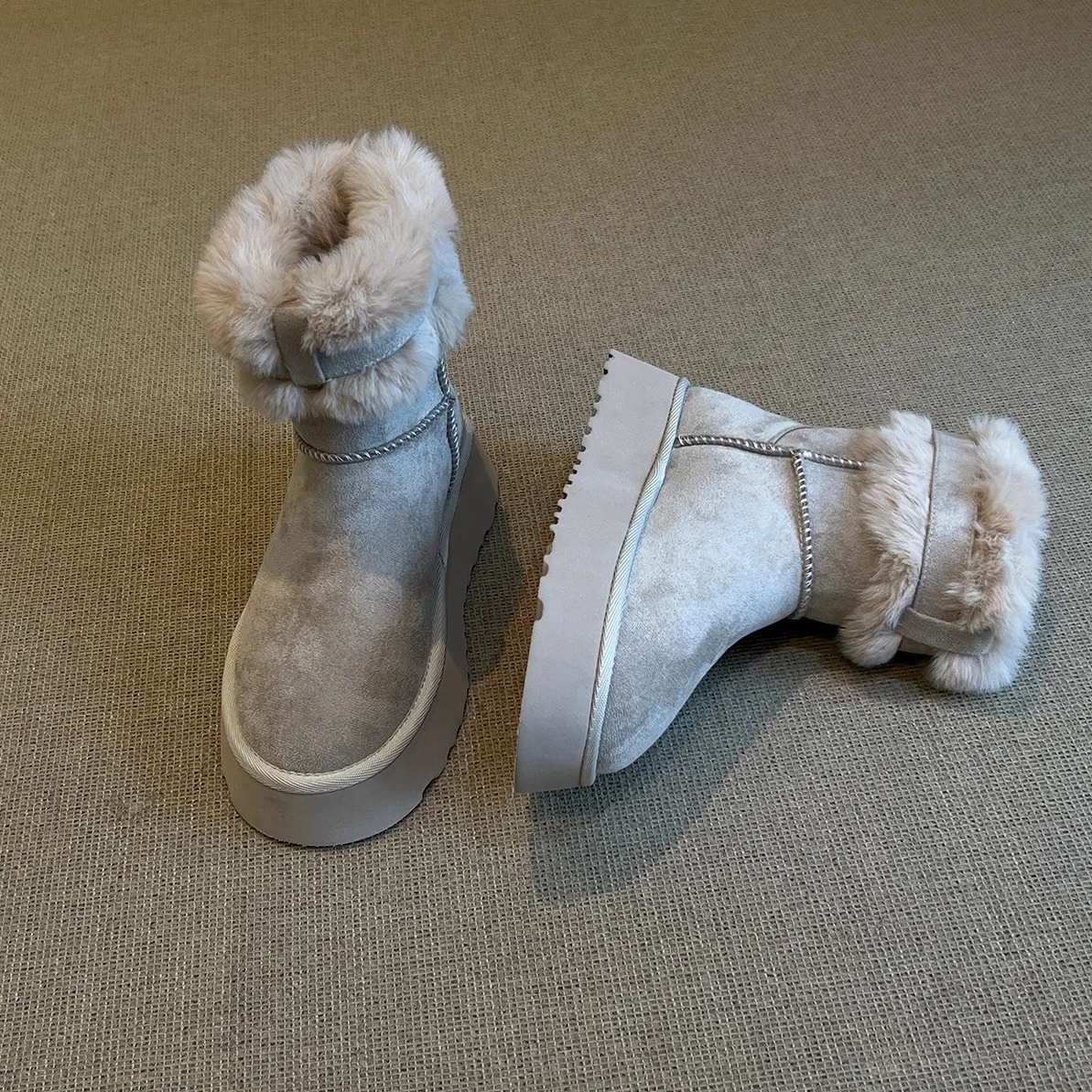 Soft leather version round head low heel thick sole plush cotton shoes short tube warm retro fashion women's versatilesnow boots