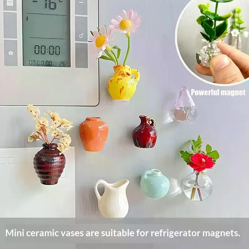 Small Fridge Magnet Decoration Mini Ceramic Vase Micro Landscape Ornament Cute Magnets For Flower Arrangements