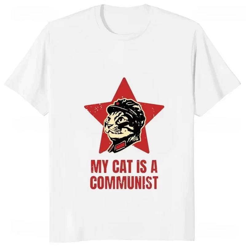My Cat Is Communist Funny Print Stalin Pattern Street Retro Fashion Harajuku Trend Summer Men Women universal Crew-Neck T-Shirt