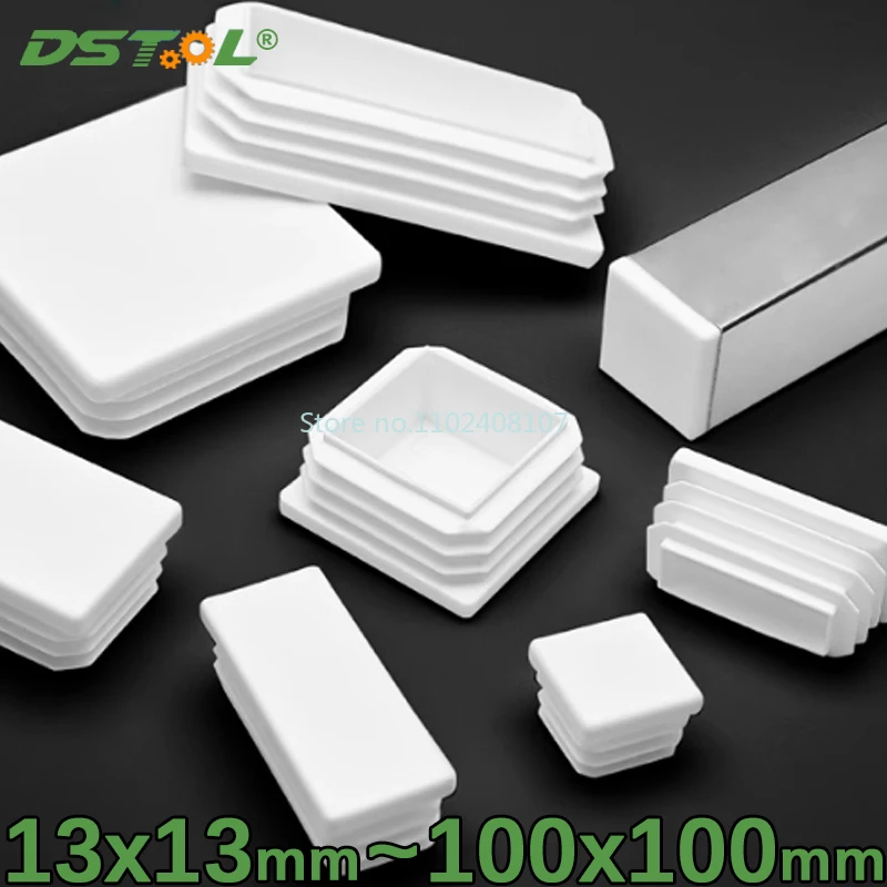13x13mm~100x100mm White Plastic Plug Square/ Rectangle Tube Inner Plugs Table and Chair Foot Cover Blanking End Cap