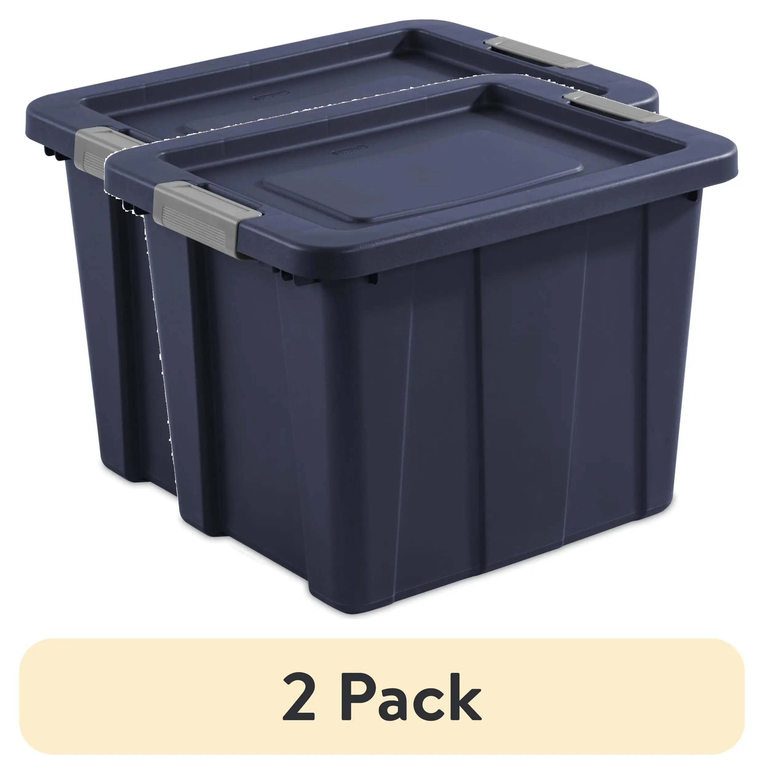 

(2 pack) 18 Gallon Large Latching Storage Bin, Rugged Plastic Tote with Latch Lid, Heavy Duty, Dark Blue