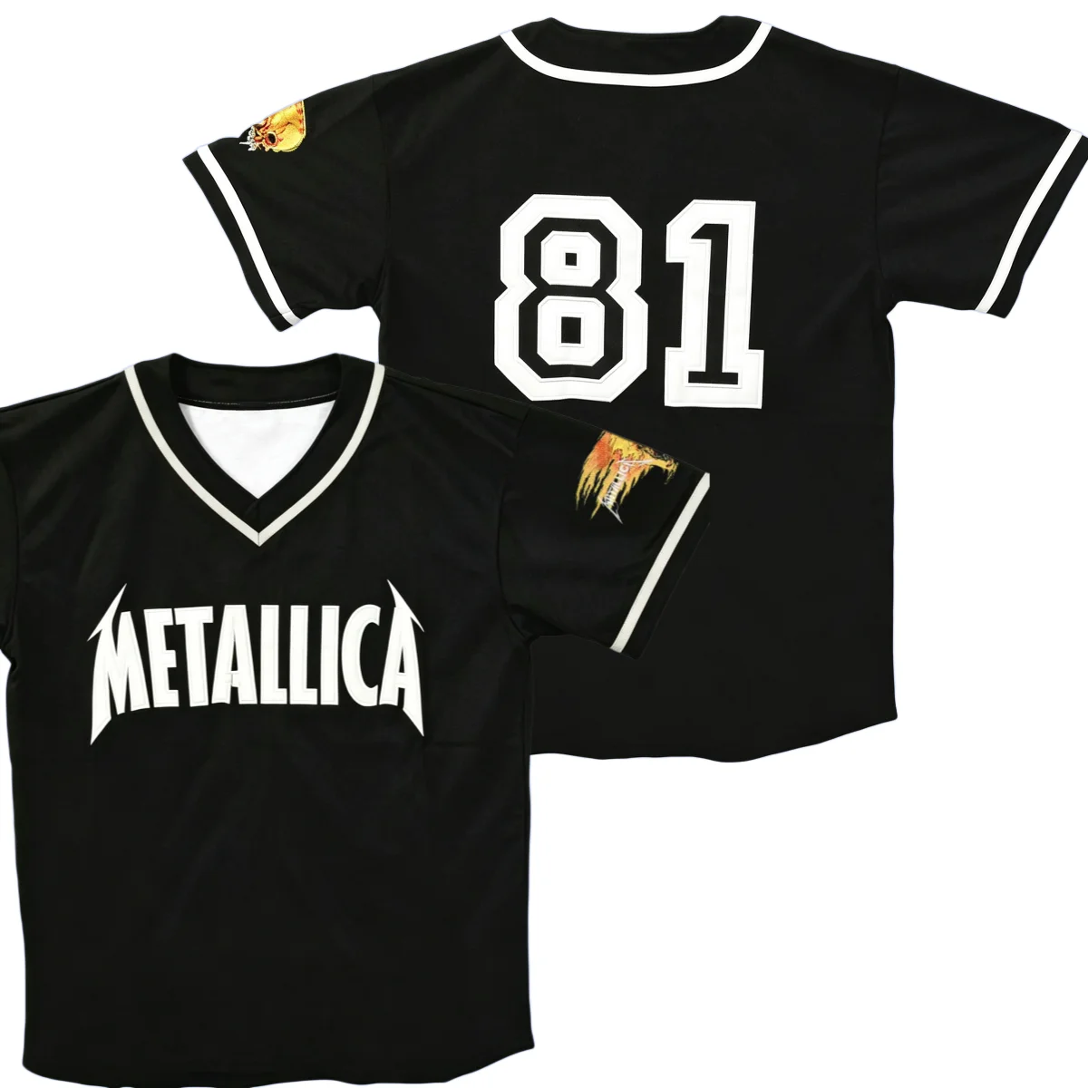 Metallica 1981 Schwarze Retro-Baseball-Trikots 3D T-Shirt Rockband Unisex Herren- und Damen-Familien-Kurzarm-Lose-Oberteile – Detail 1