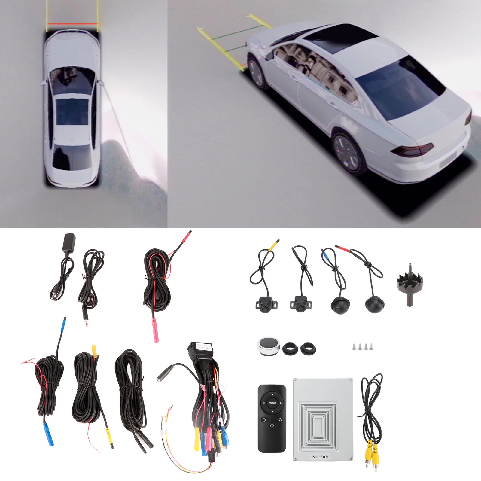360 Degree Surrounding Camera System Waterproof Night Vision 170° Wide Angle  Panoramic Rear View Camera Backup Camera