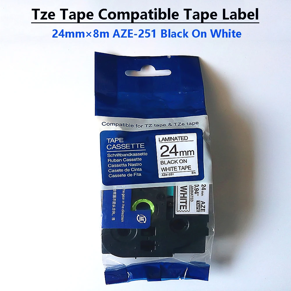 TZ TZ251 Tape Compatible Label Tape AZE-251 24mm×8m BLACK ON WHITE Labeling Ribbon For Ptouch Label Maker PTH110 PT 10PCS